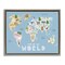 Stupell Industries Kid's Map Of World Blue Floating Frame, design by Carla Daly